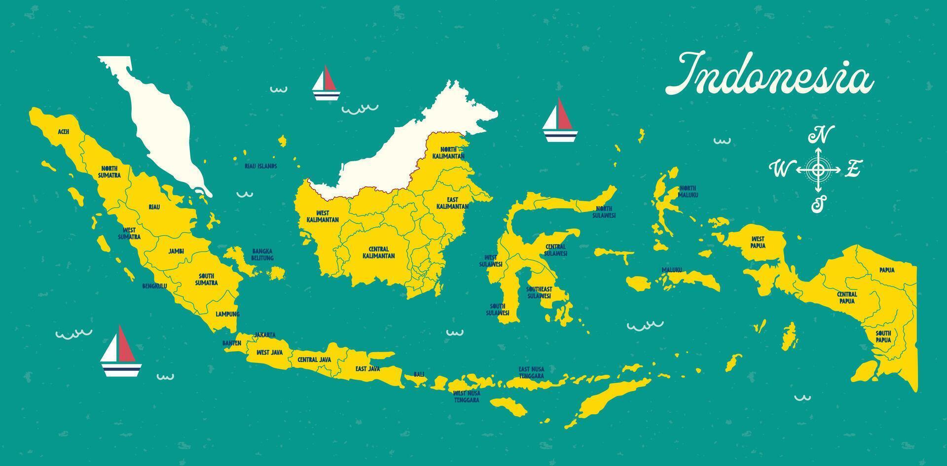 plano diseño vector linda divertido vistoso Indonesia mapa