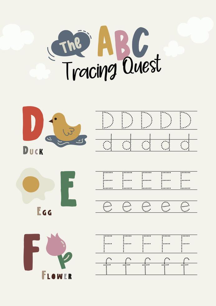 flat design vector handwriting practice tracing worksheet printable for kids activity