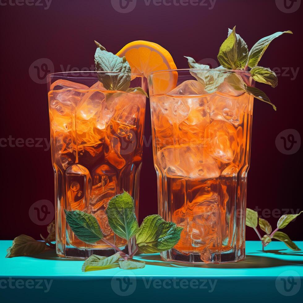 AI generated Glasses of tasty Long Island iced tea on the table. AI Generative photo