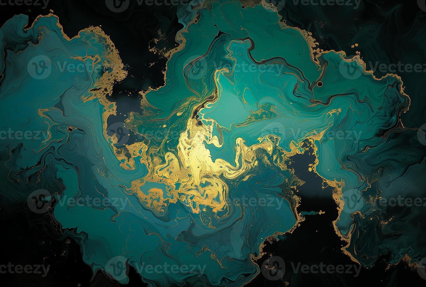 AI generated A beautiful image of turquoise and gold marble. Generated by artificial intelligence. photo