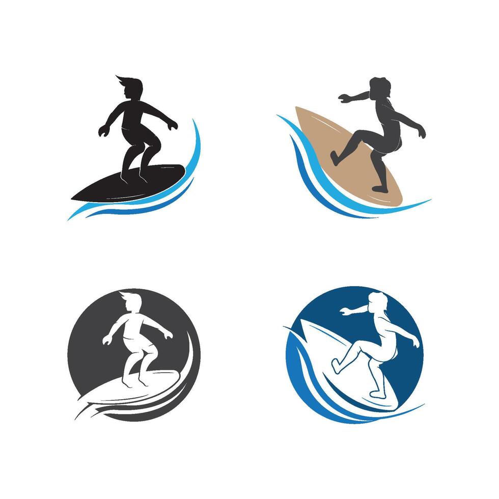 Surfing with water wave logo vector template, Illustration symbol