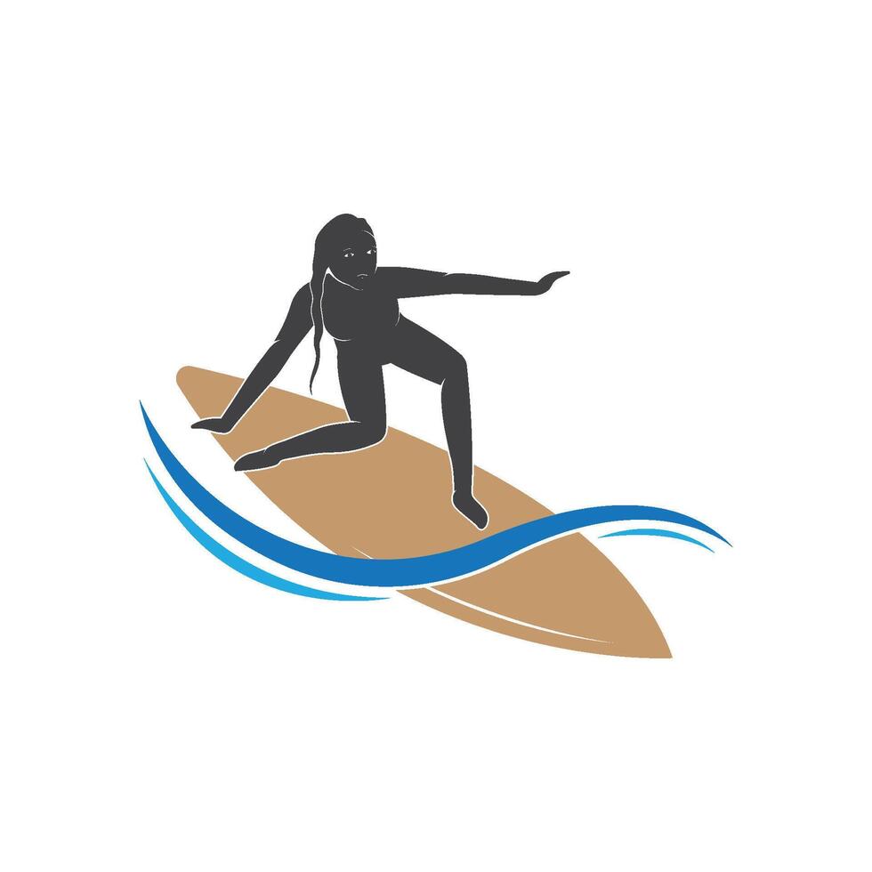 Surfing with water wave logo vector template, Illustration symbol