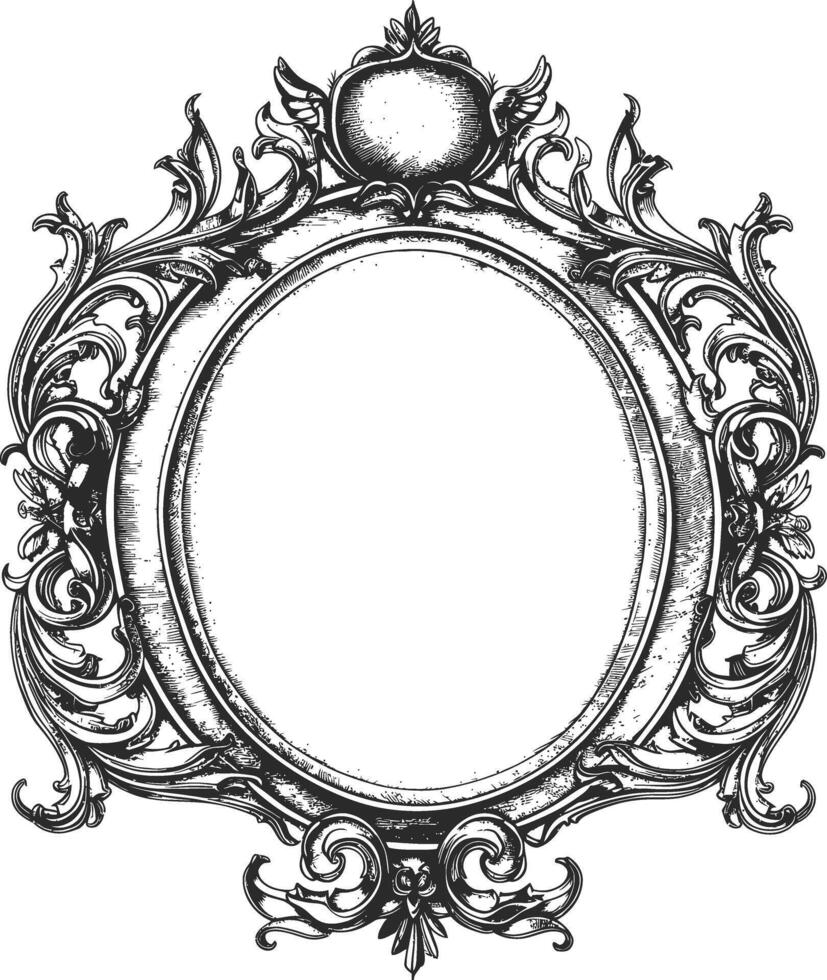 AI generated circle shape shield element with old engraving style vector