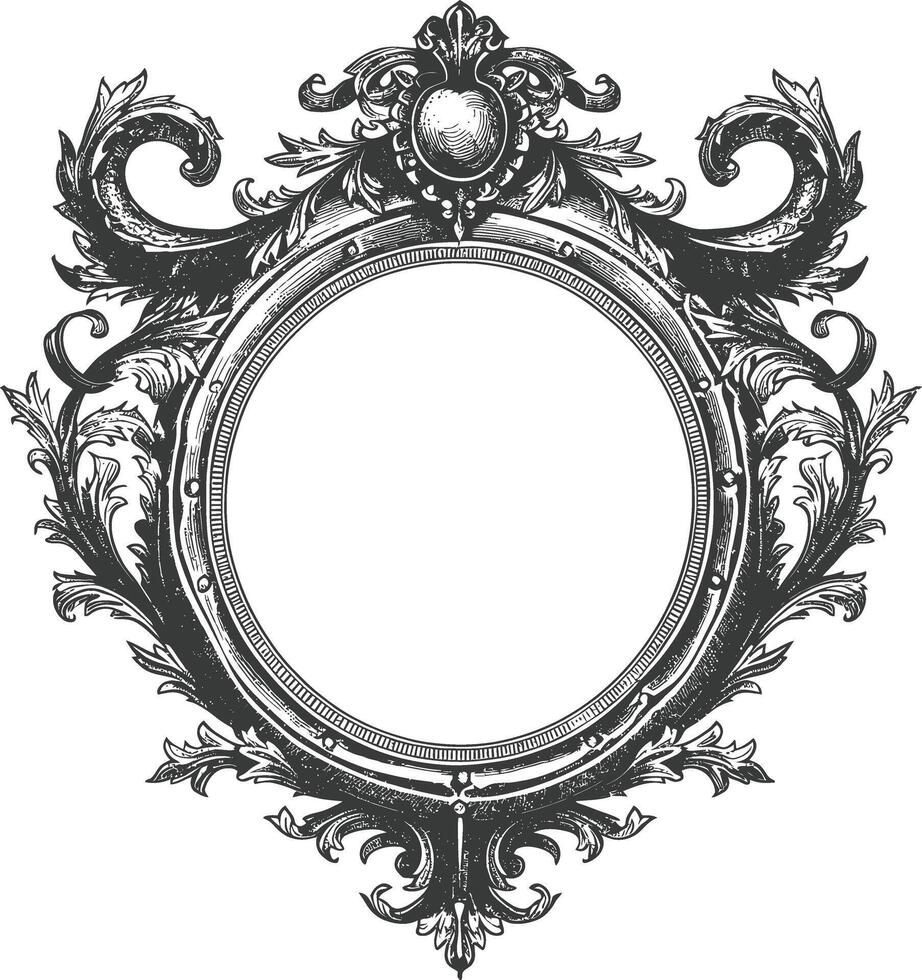 AI generated circle shape shield element with old engraving style vector