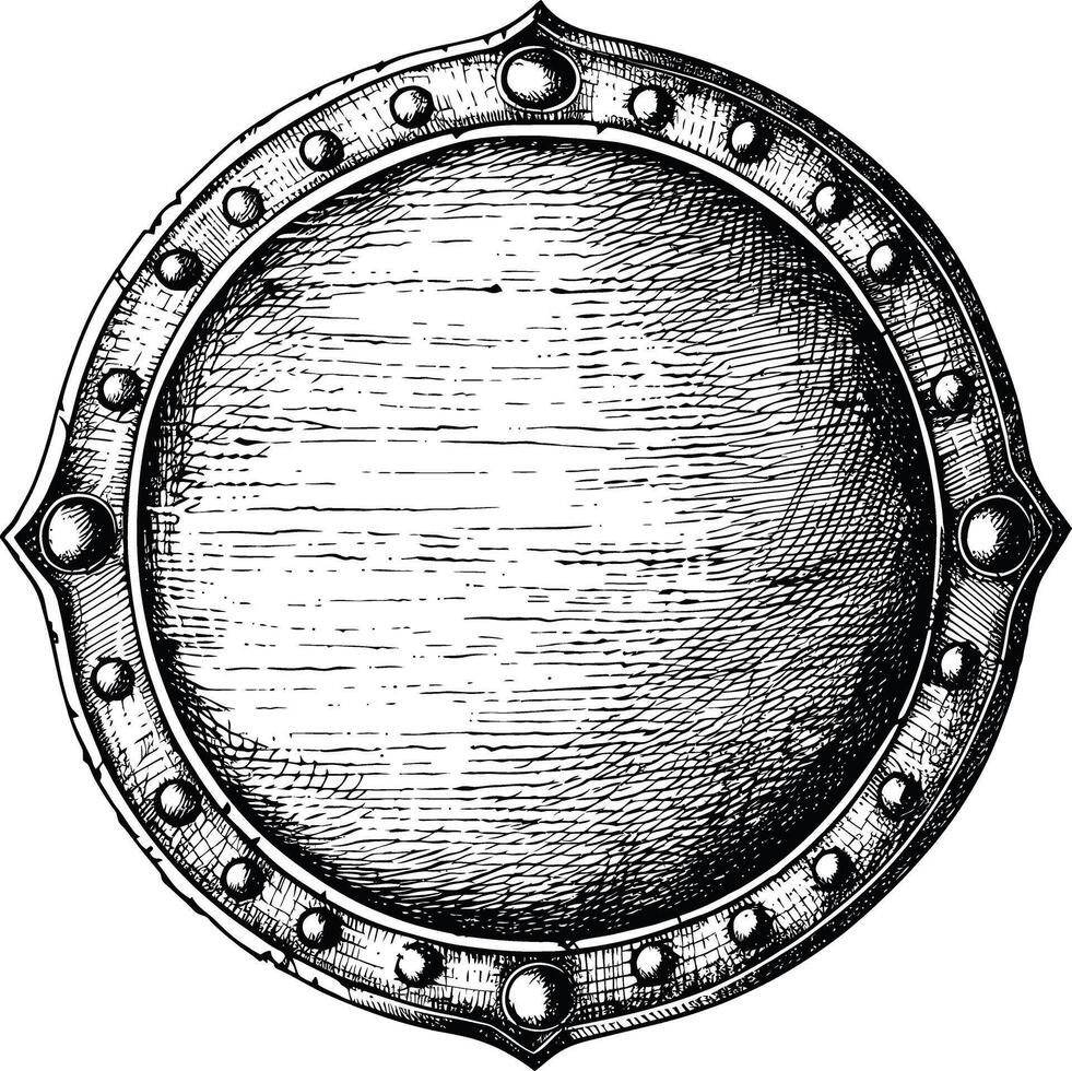 AI generated circle shape shield element with old engraving style vector