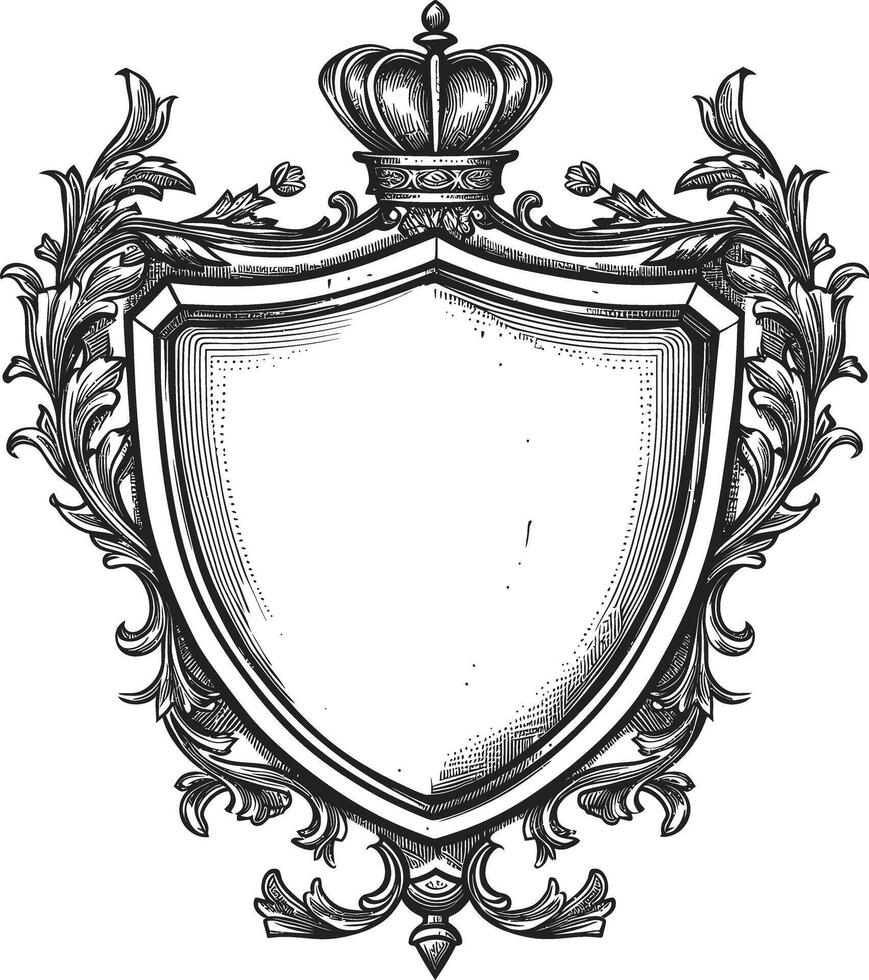 AI generated shield element with old engraving style vector