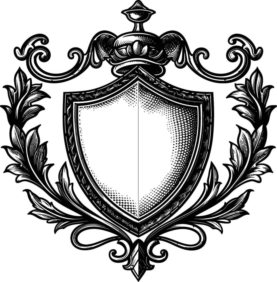 AI generated shield element with old engraving style vector