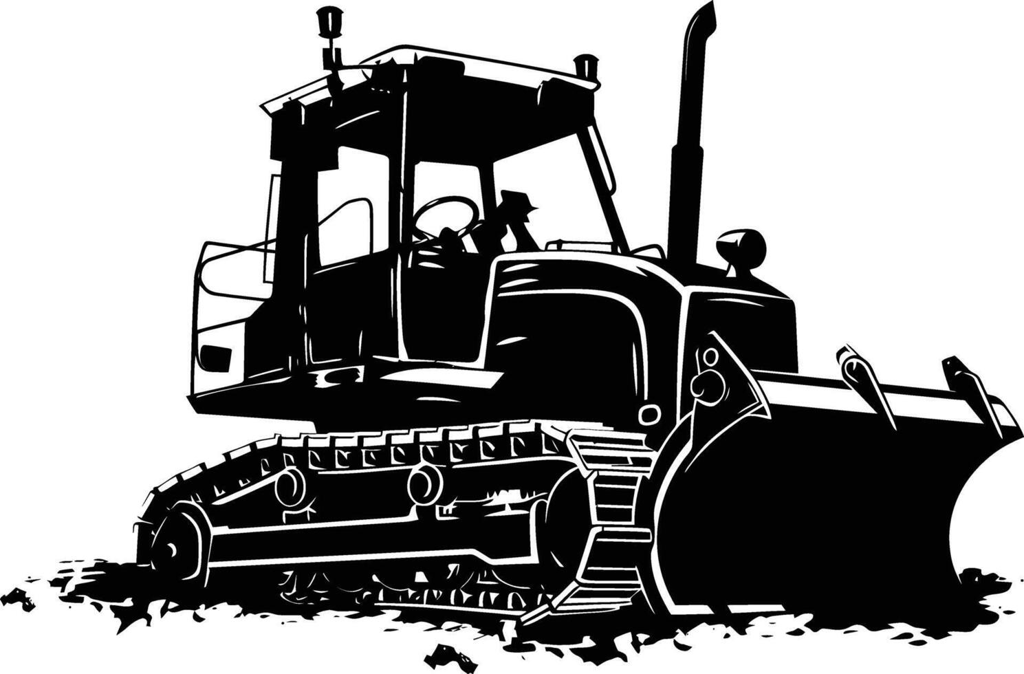 AI generated Silhouette Bulldozer construction heavy machine equipment black color only vector