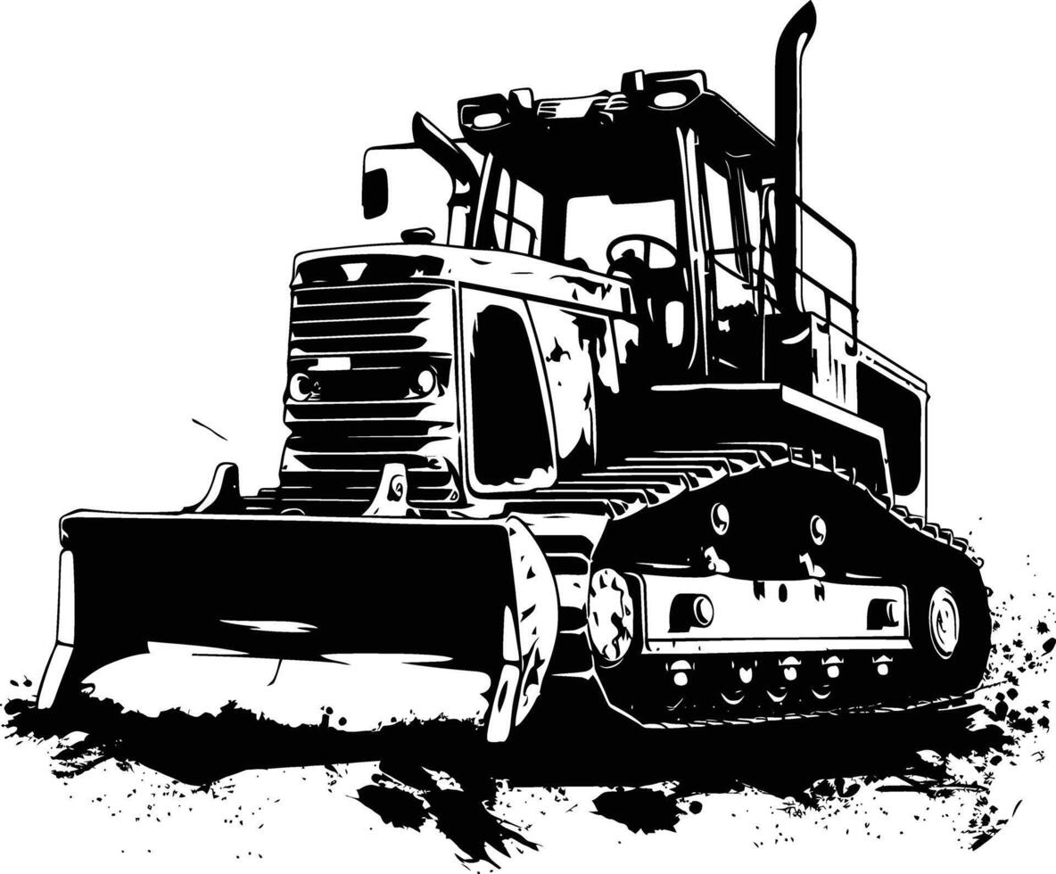 AI generated Silhouette Bulldozer construction heavy machine equipment black color only vector