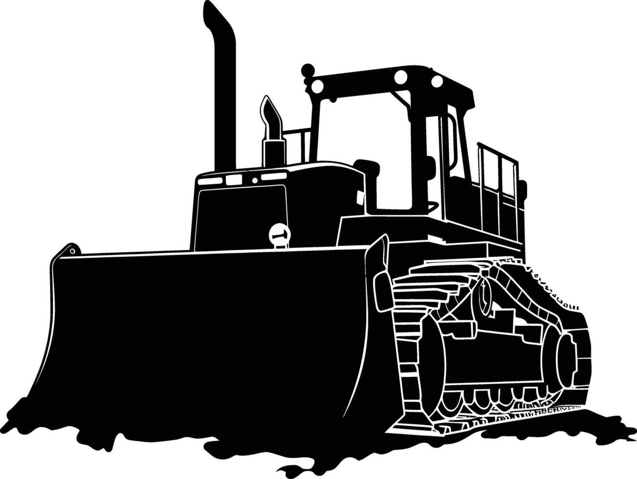 AI generated Silhouette Bulldozer construction heavy machine equipment black color only vector