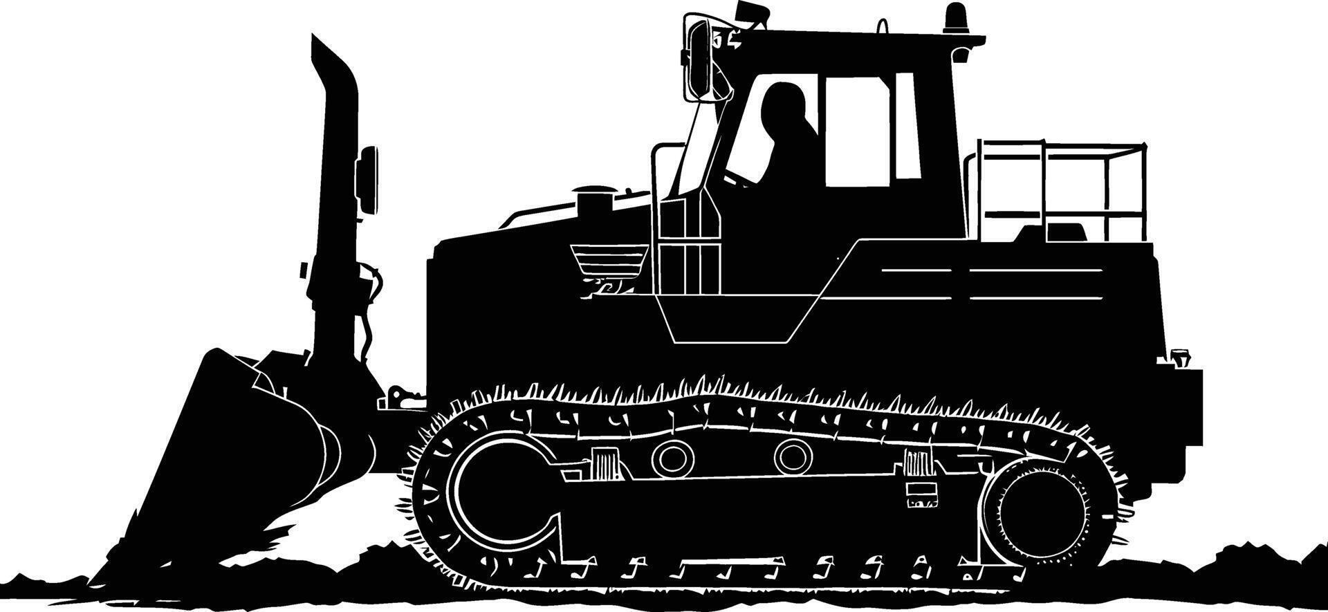 AI generated Silhouette Bulldozer construction heavy machine equipment black color only vector