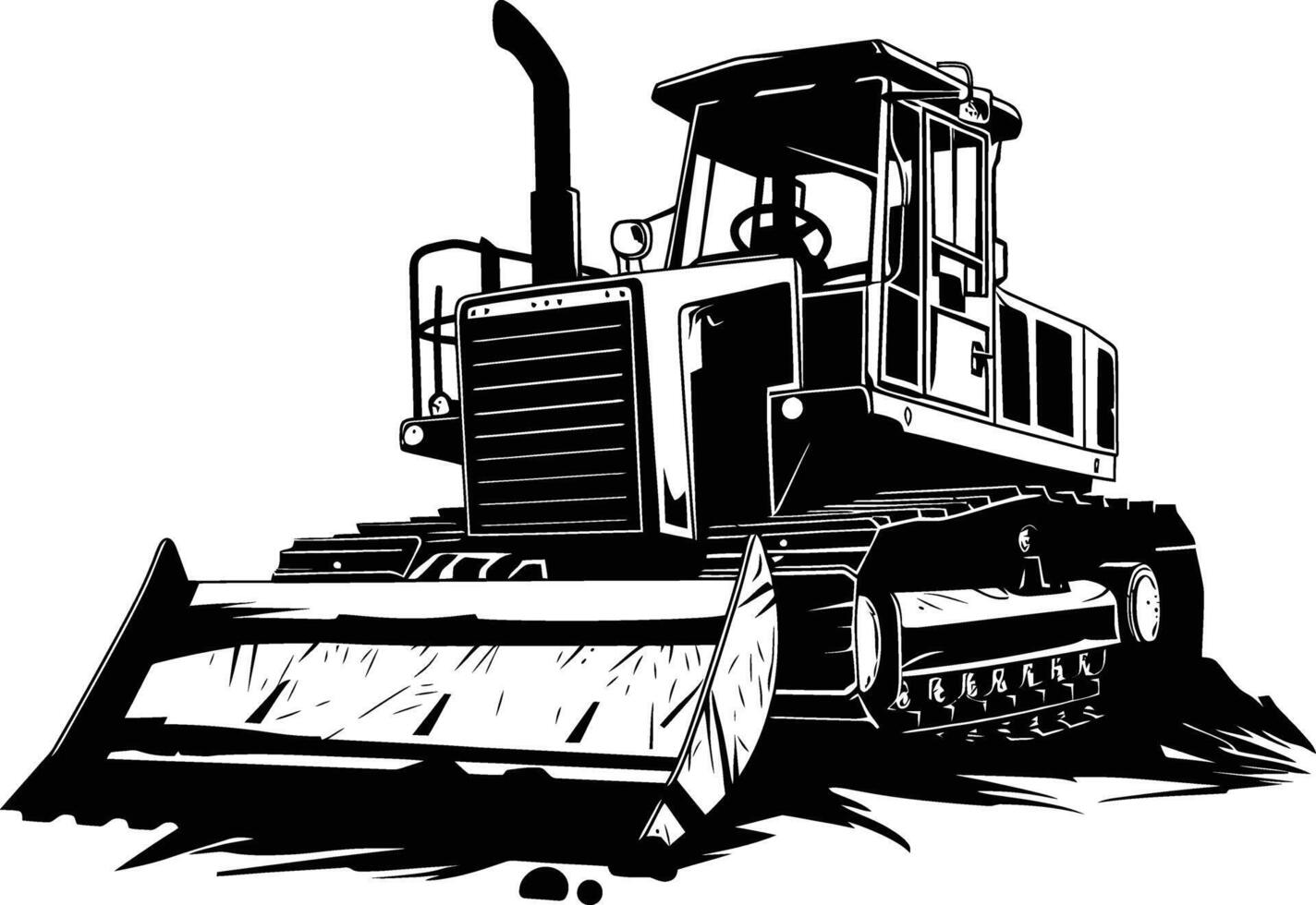 AI generated Silhouette Bulldozer construction heavy machine equipment black color only vector