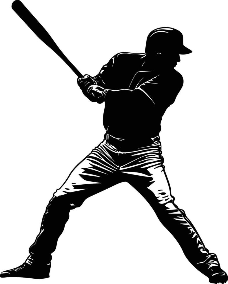 AI generated Silhouette baseball player full body black color only vector