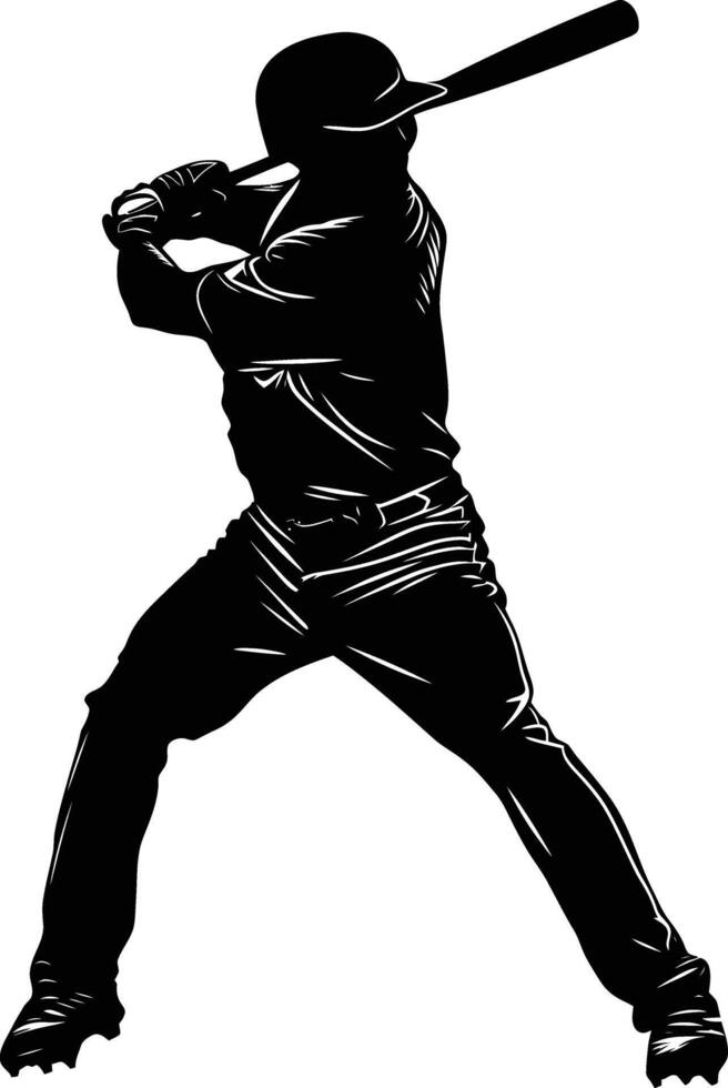 AI generated Silhouette baseball player full body black color only vector
