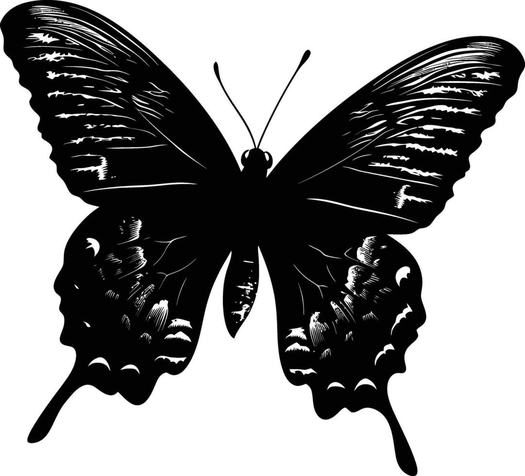 ai generado silueta mariposa lleno cuerpo negro color solamente vector