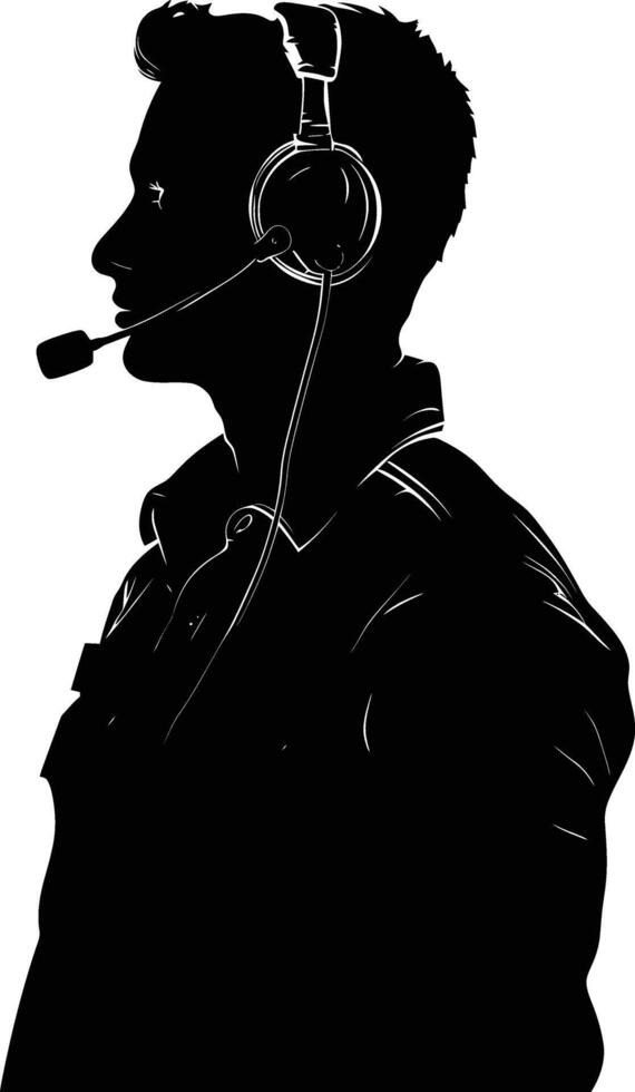 AI generated Silhouette busy customer service or call center officer black color only vector