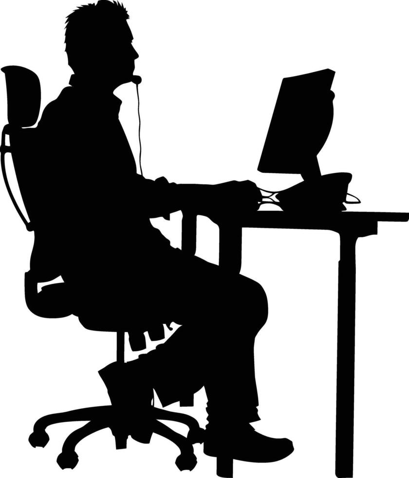 AI generated Silhouette busy customer service or call center officer black color only vector