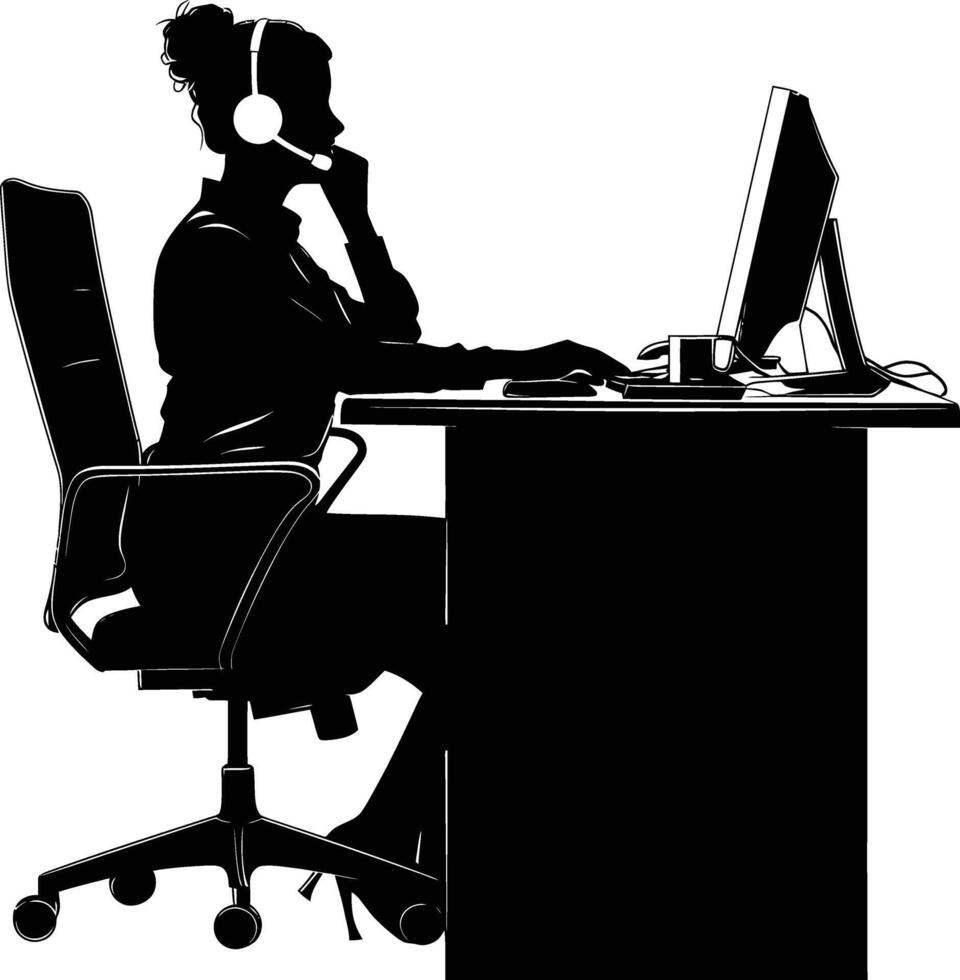 AI generated Silhouette busy customer service or call center officer black color only vector