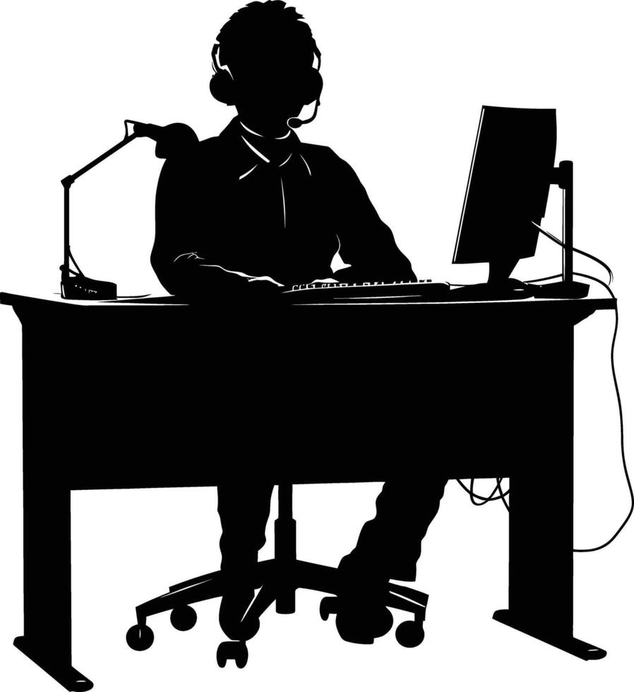 AI generated Silhouette busy customer service or call center officer black color only vector