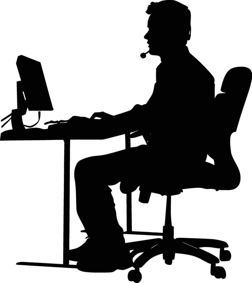 AI generated Silhouette busy customer service or call center officer black color only vector