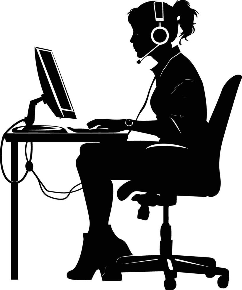 AI generated Silhouette busy customer service or call center officer black color only vector