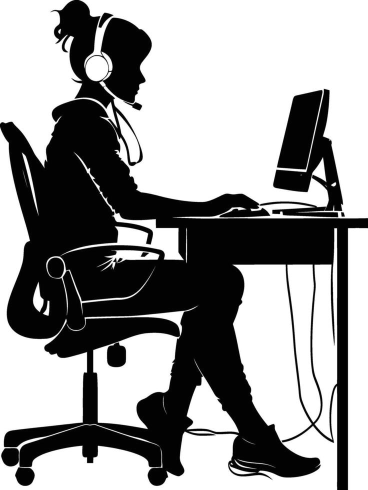 AI generated Silhouette busy customer service or call center officer black color only vector