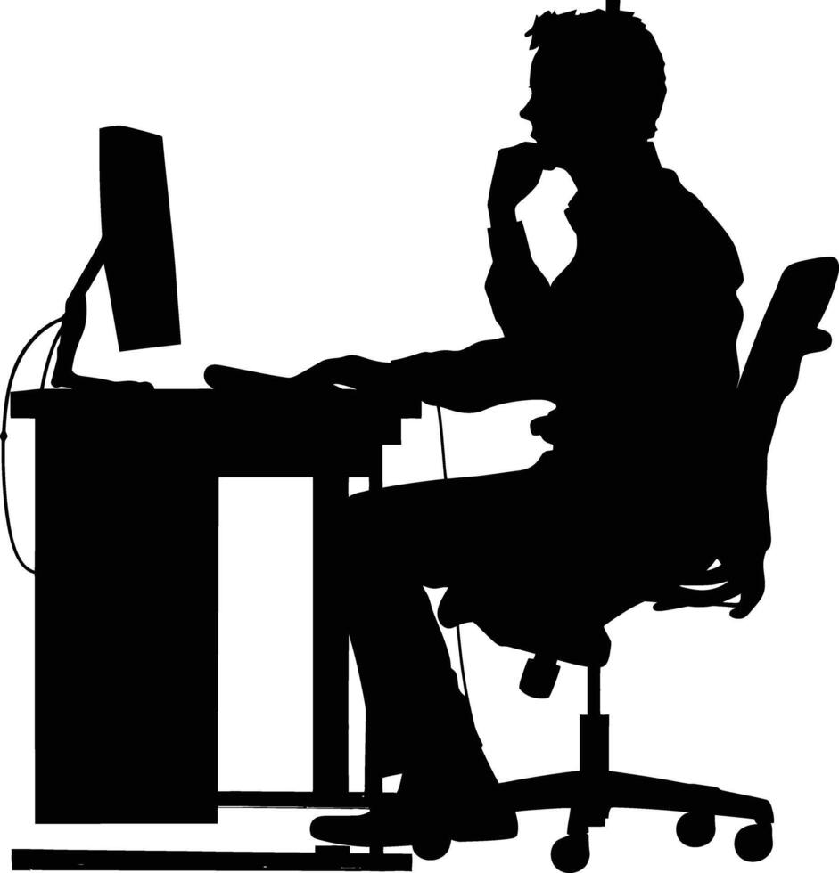 AI generated Silhouette busy customer service or call center officer black color only vector