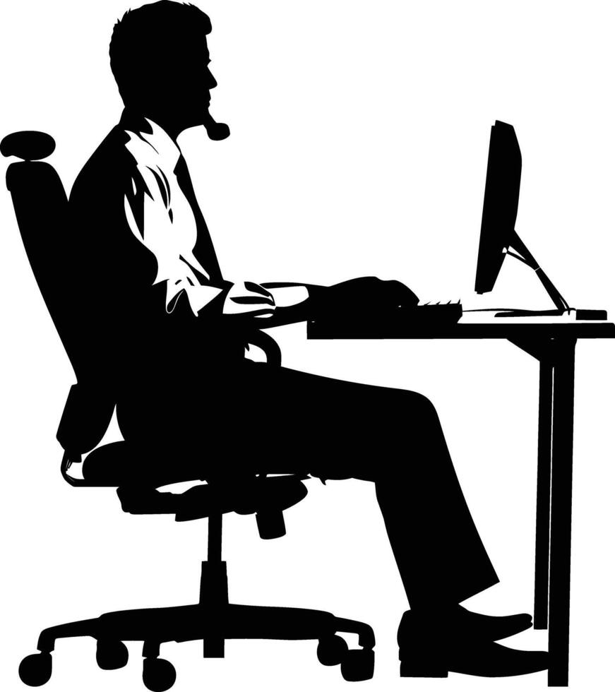 AI generated Silhouette busy customer service or call center officer black color only vector