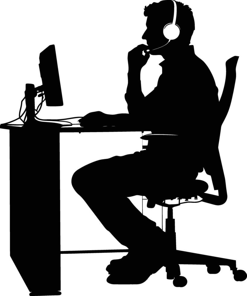 AI generated Silhouette busy customer service or call center officer black color only vector