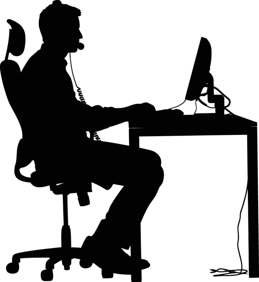 AI generated Silhouette busy customer service or call center officer black color only vector