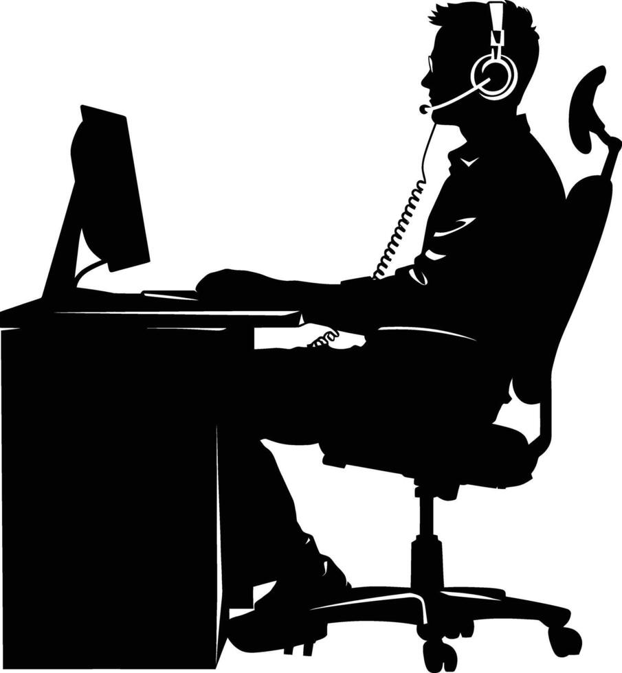 AI generated Silhouette busy customer service or call center officer black color only vector