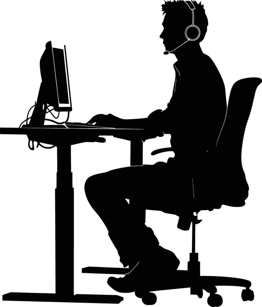 AI generated Silhouette busy customer service or call center officer black color only vector