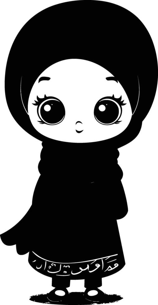 AI generated Silhouette cute little girl wearing hijab black color only vector