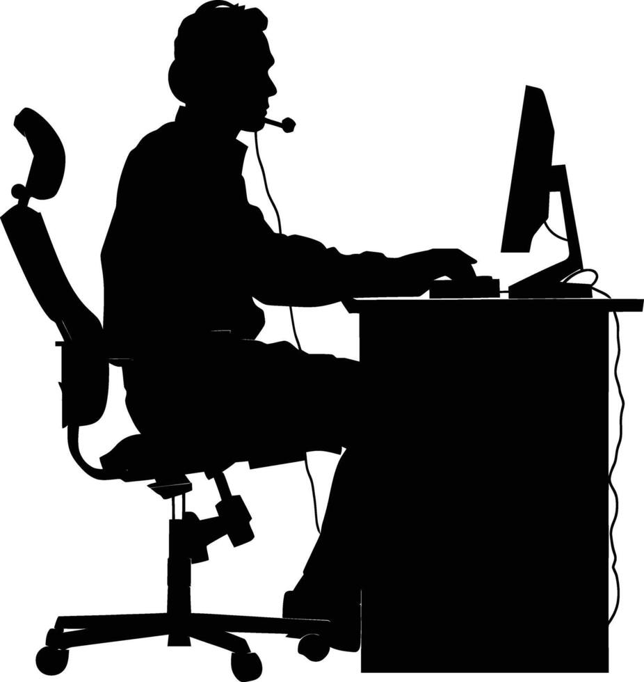 AI generated Silhouette busy customer service or call center officer black color only vector