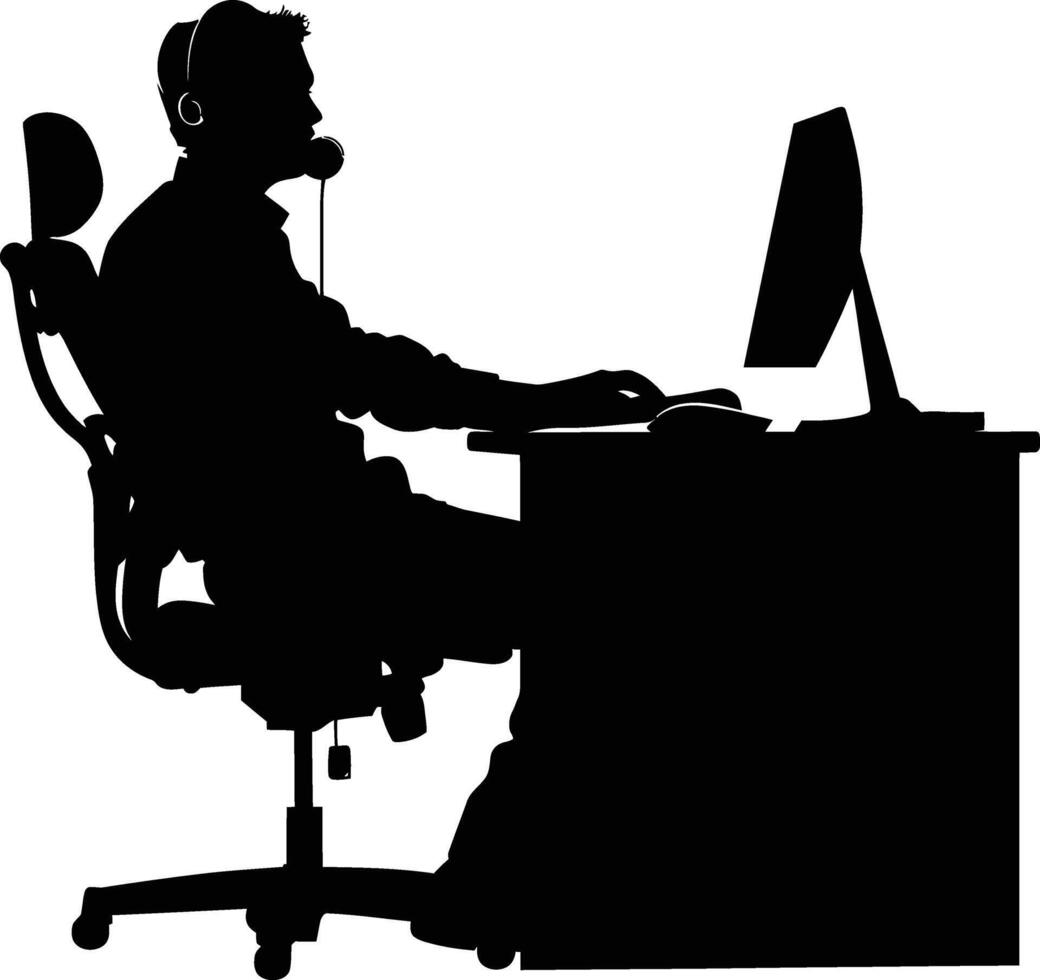 AI generated Silhouette busy customer service or call center officer black color only vector