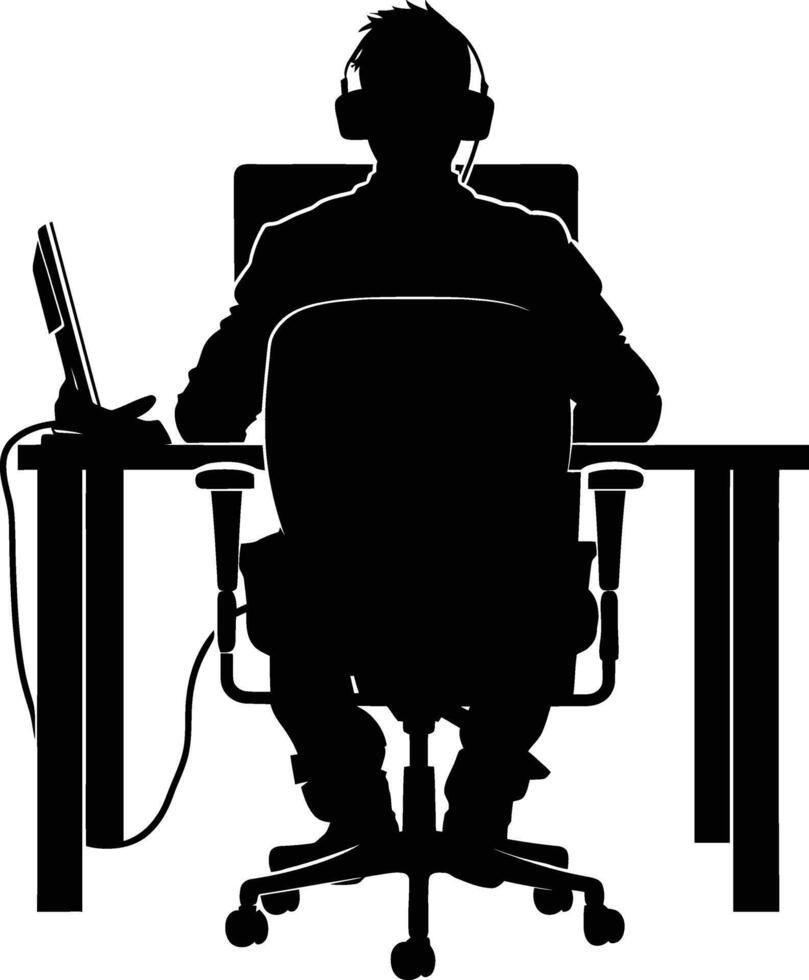 AI generated Silhouette busy customer service or call center officer black color only vector