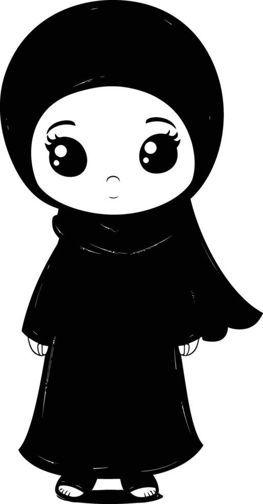 AI generated Silhouette cute little girl wearing hijab black color only vector