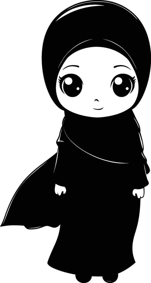 AI generated Silhouette cute little girl wearing hijab black color only vector