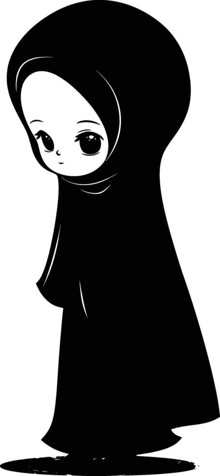 AI generated Silhouette cute little girl wearing hijab black color only vector