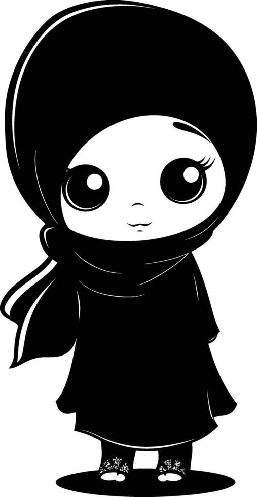 AI generated Silhouette cute little girl wearing hijab black color only vector