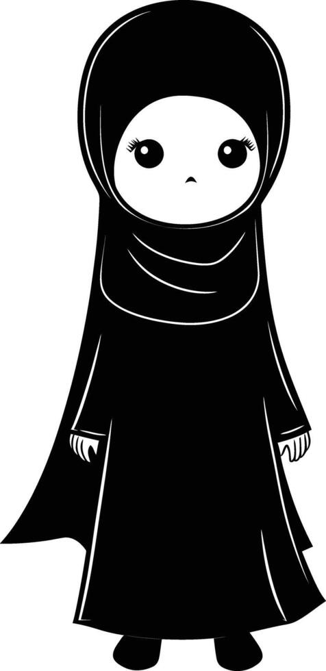 ai generado silueta linda pequeño niña vistiendo hijab negro color solamente vector