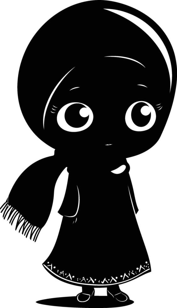 AI generated Silhouette cute little girl wearing hijab black color only vector