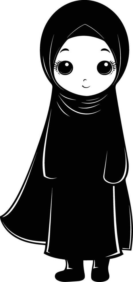 AI generated Silhouette cute little girl wearing hijab black color only vector