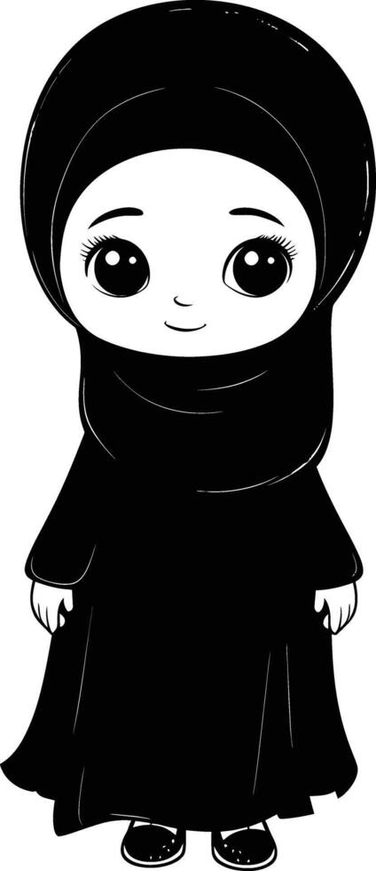 AI generated Silhouette cute little girl wearing hijab black color only vector