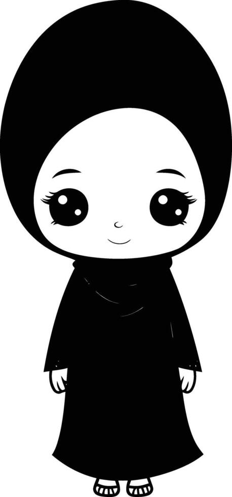 AI generated Silhouette cute little girl wearing hijab black color only vector