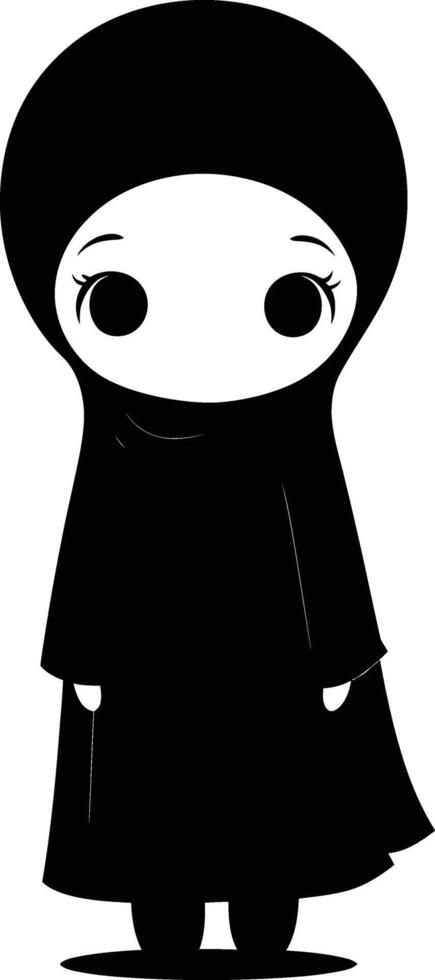 AI generated Silhouette cute little girl wearing hijab black color only vector