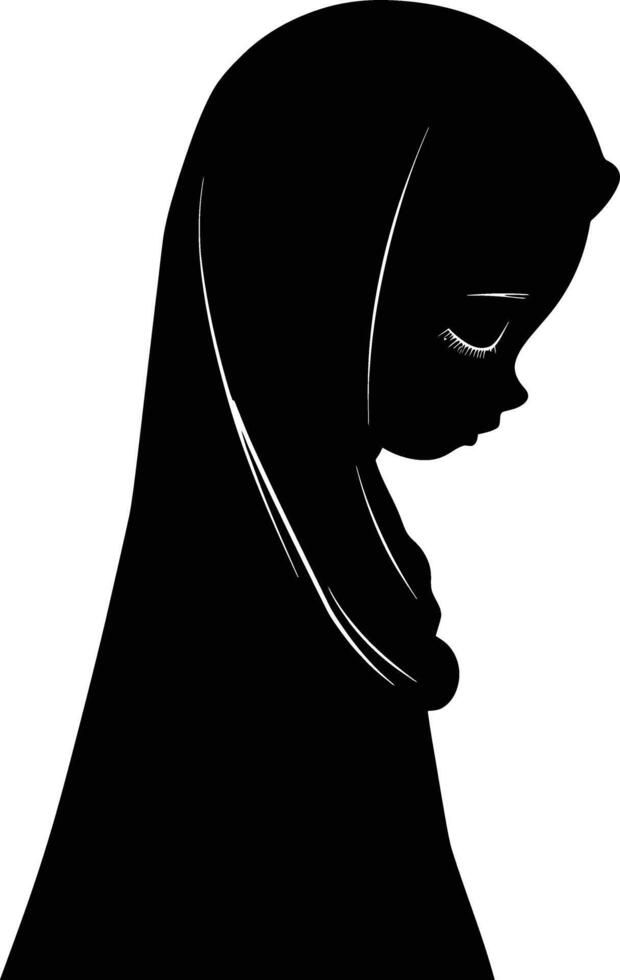 AI generated Silhouette cute little girl wearing hijab black color only vector