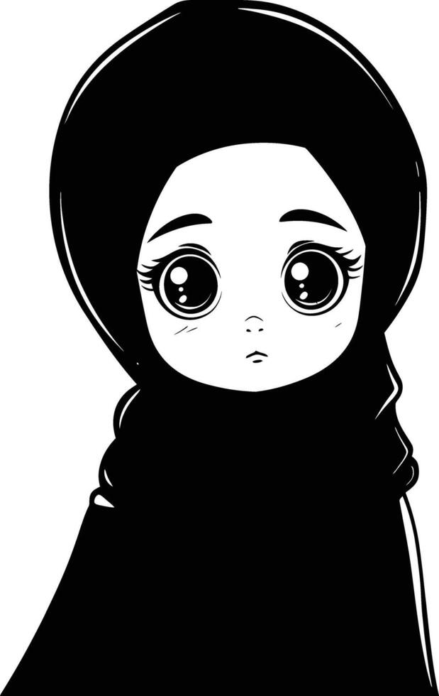 AI generated Silhouette cute little girl wearing hijab black color only vector