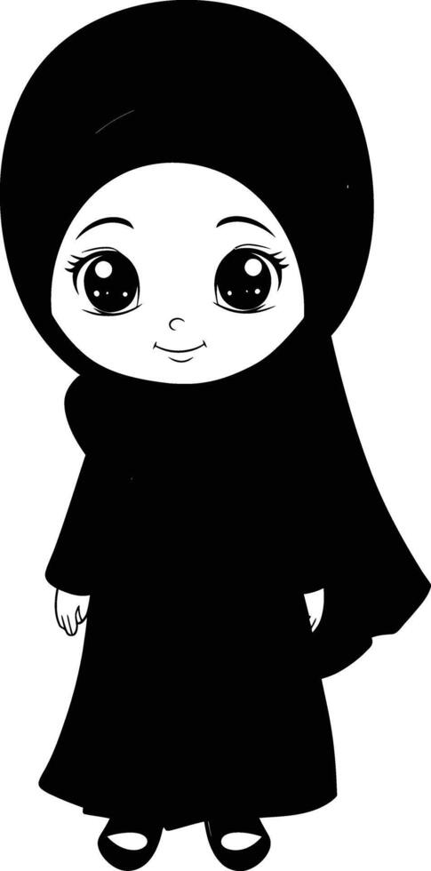 AI generated Silhouette cute little girl wearing hijab black color only vector