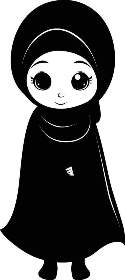 ai generado silueta linda pequeño niña vistiendo hijab negro color solamente vector